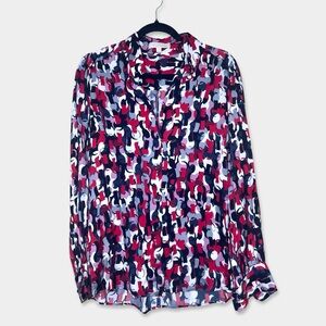 ETCETERA Blouse Size 10 Multicolor Paper Chain Design Button Down Satiny GUC